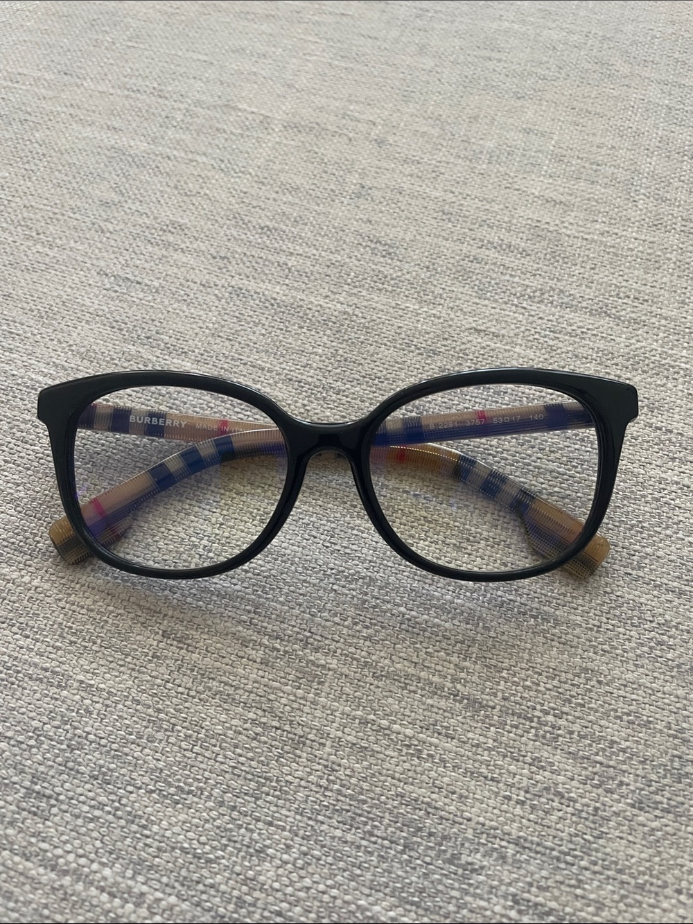 Burberry Black Frame Glasses with Signature Check Arms